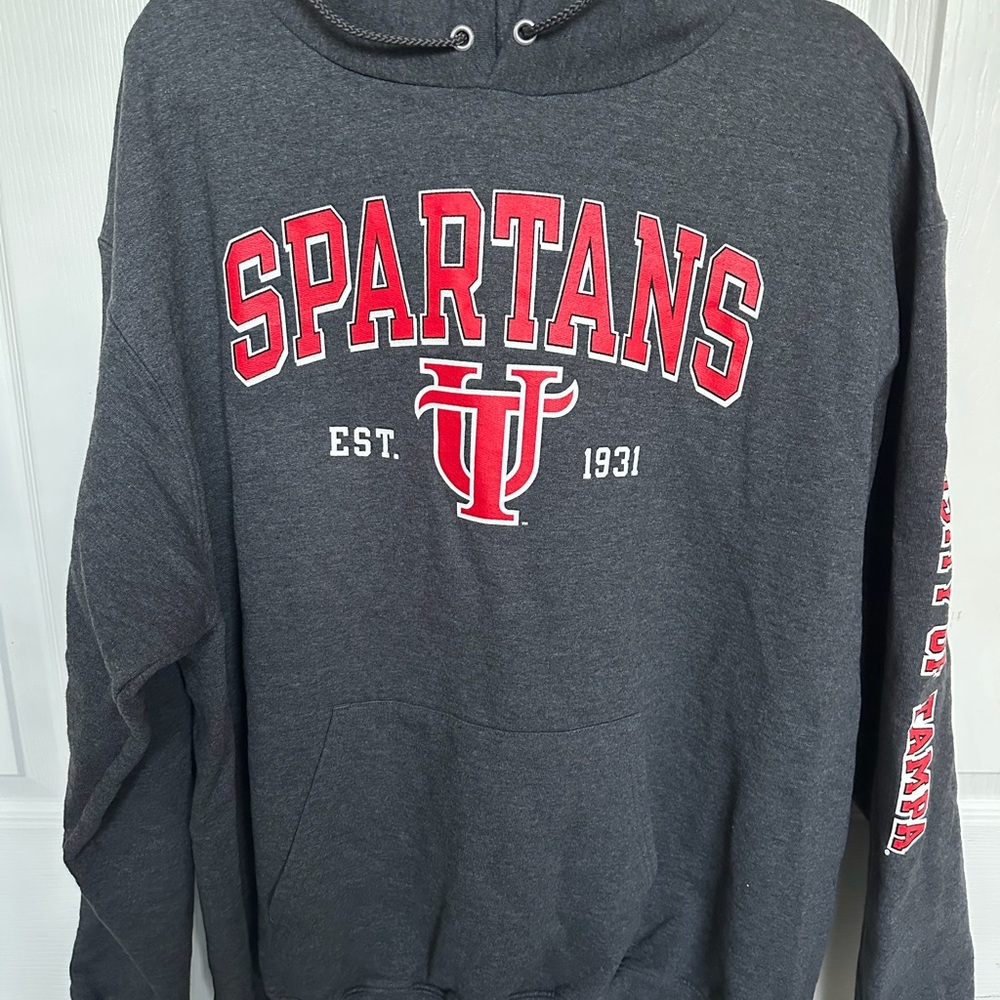 Champion Gray University of Tampa Spartans Hoodie with Red Lettering